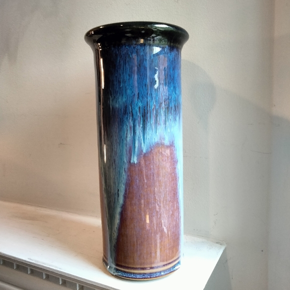 Vintage Bill Campbell tall drip glaze vase 12"